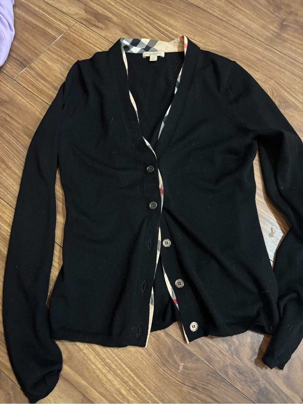 Burberry Black Button-Front Cardigan with Signature Trim - Picture 4 of 9